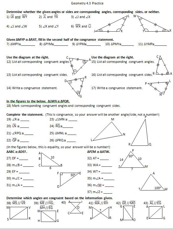 Congruent Triangles Worksheet Answer Key