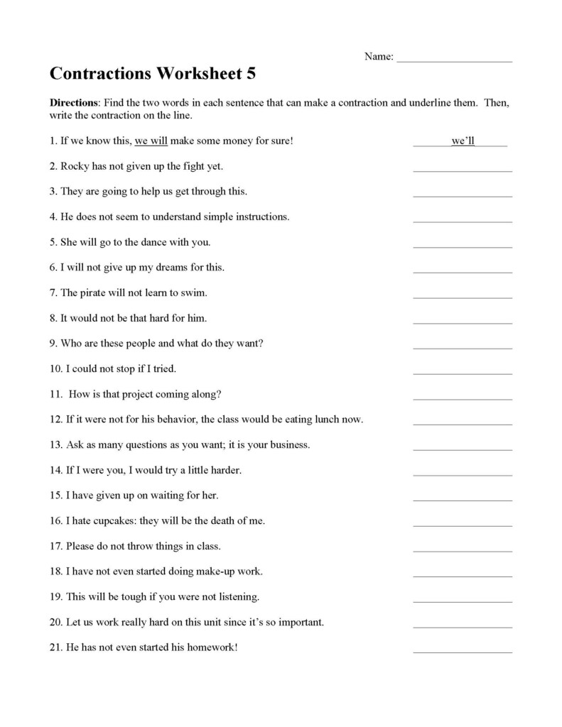 Contractions Worksheet 21nd Grade