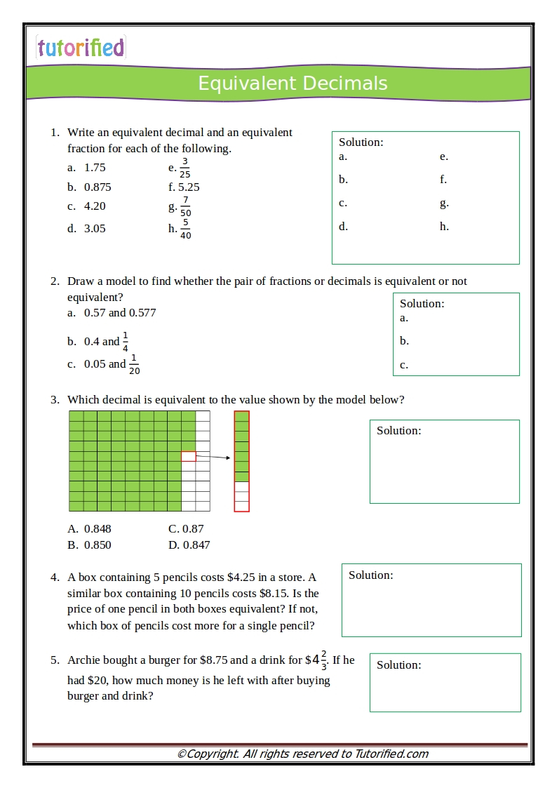 Convert Fractions To Decimals Grade 5 Worksheet Pdf Worksheets 