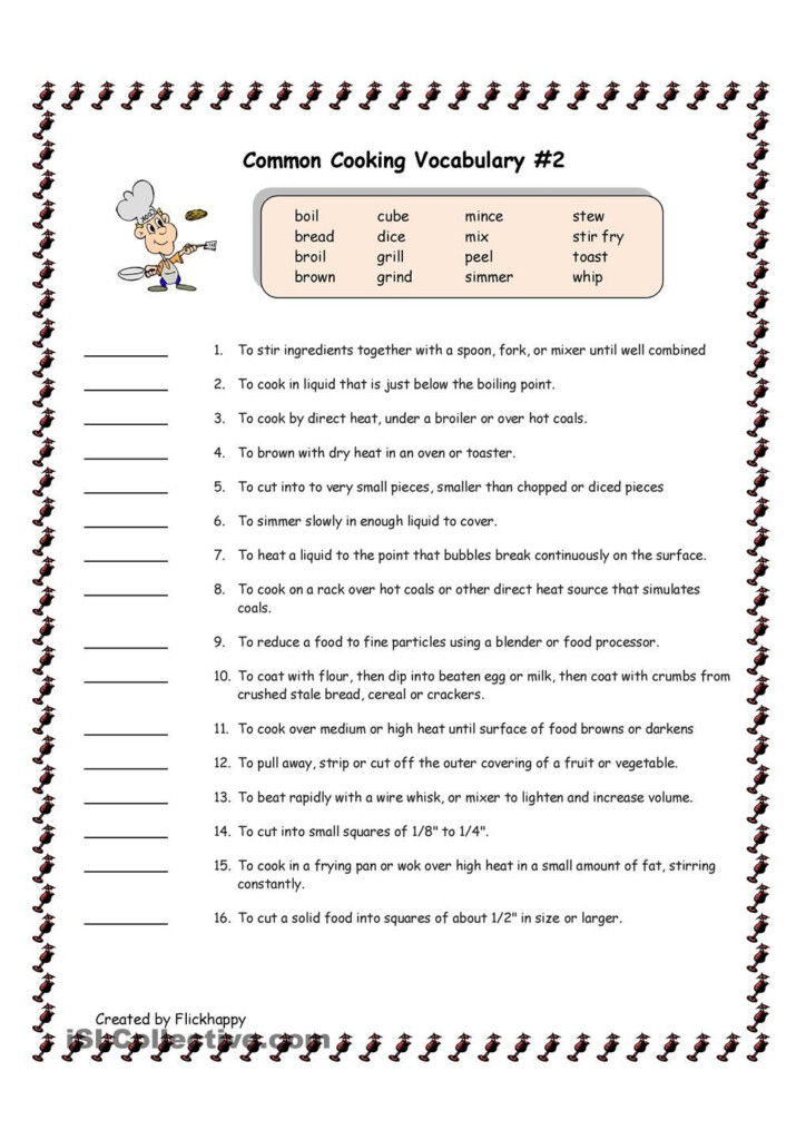 Cooking Terms Worksheet Answers Worksheet