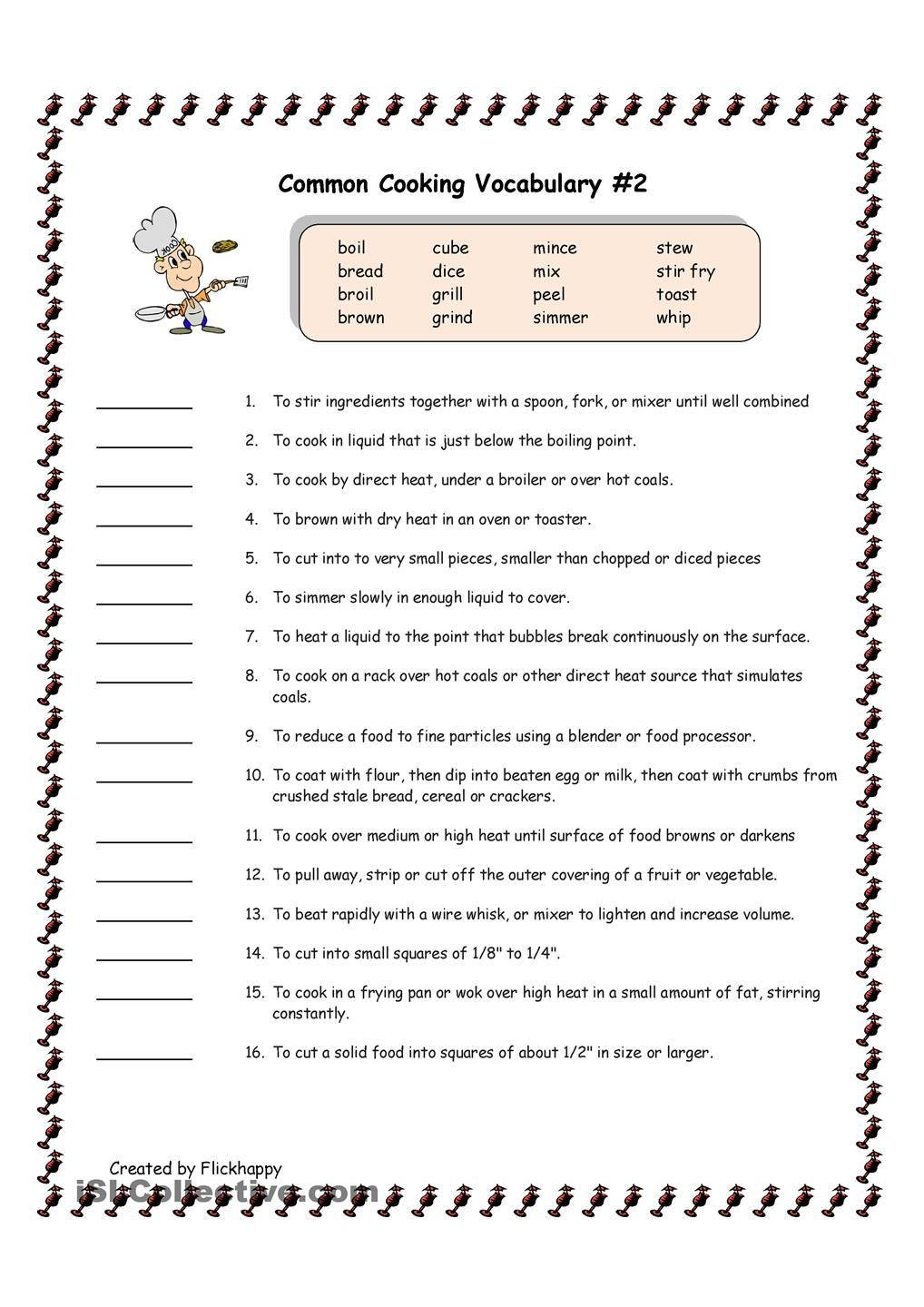 Cooking Terms Worksheet Answers Worksheet