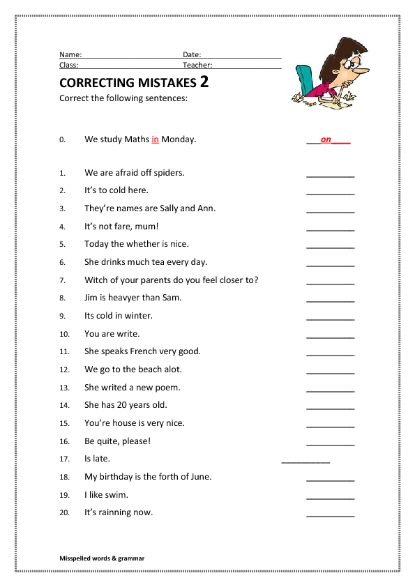 Correcting Mistakes 2 Misspelled Words English Worksheets For Kids 