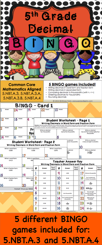 Decimal Bingo Game