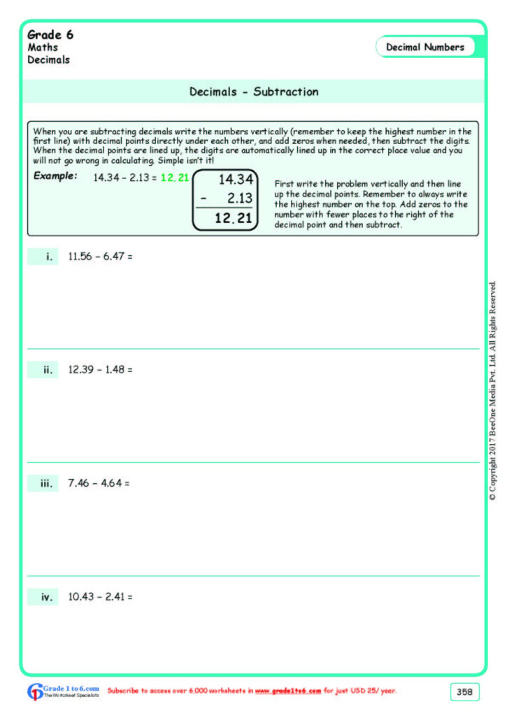 Decimals Worksheets Number Worksheets Ordering Decimals Grade 6 Math 