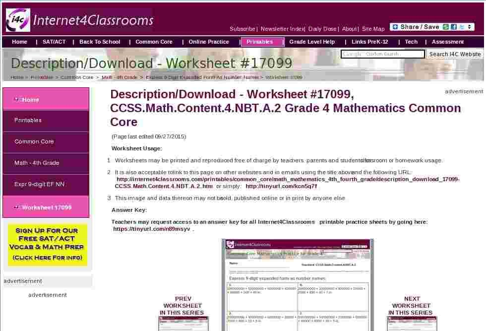Description Download Worksheet 17099 CCSS Math Content 4 NBT A 2 