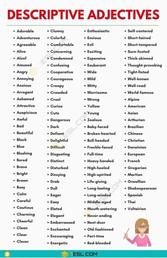 Descriptive Adjectives List Of Useful Descriptive Adjectives In 