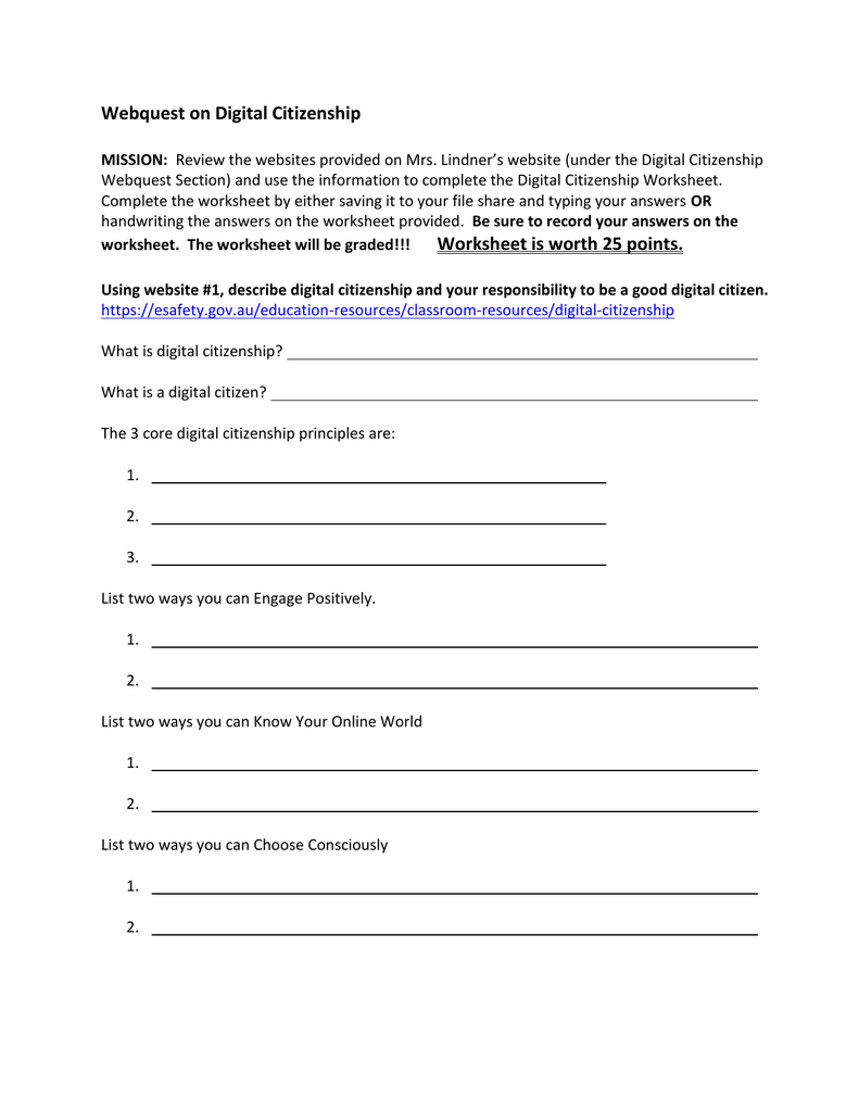 Digital Citizenship Webquest Worksheet