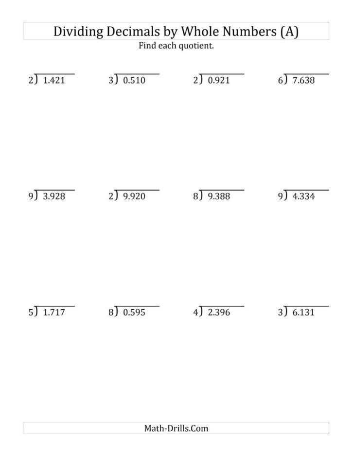 Dividing Decimals By Whole Numbers Worksheet Db excel