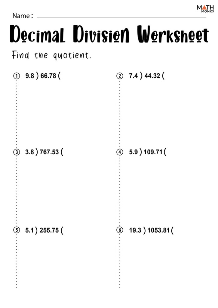 Dividing Decimals Worksheets Math Monks Common Core Worksheets