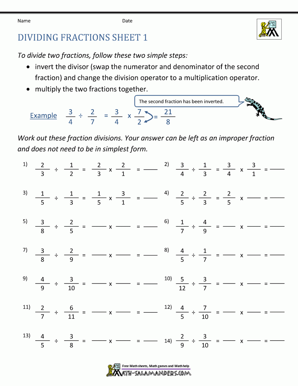 Division Fraction Worksheet