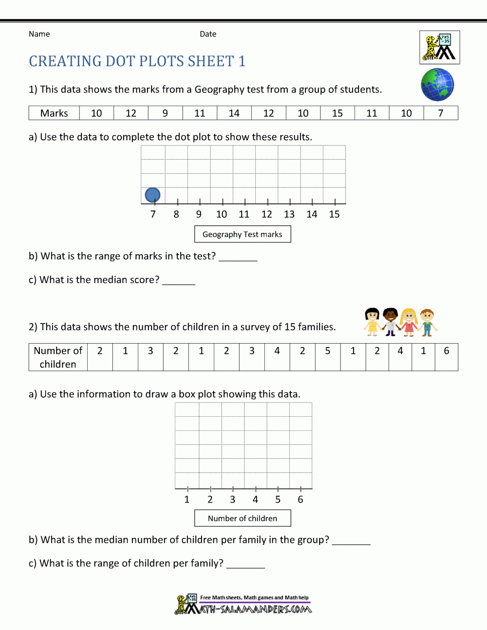 Dot Plot Worksheets