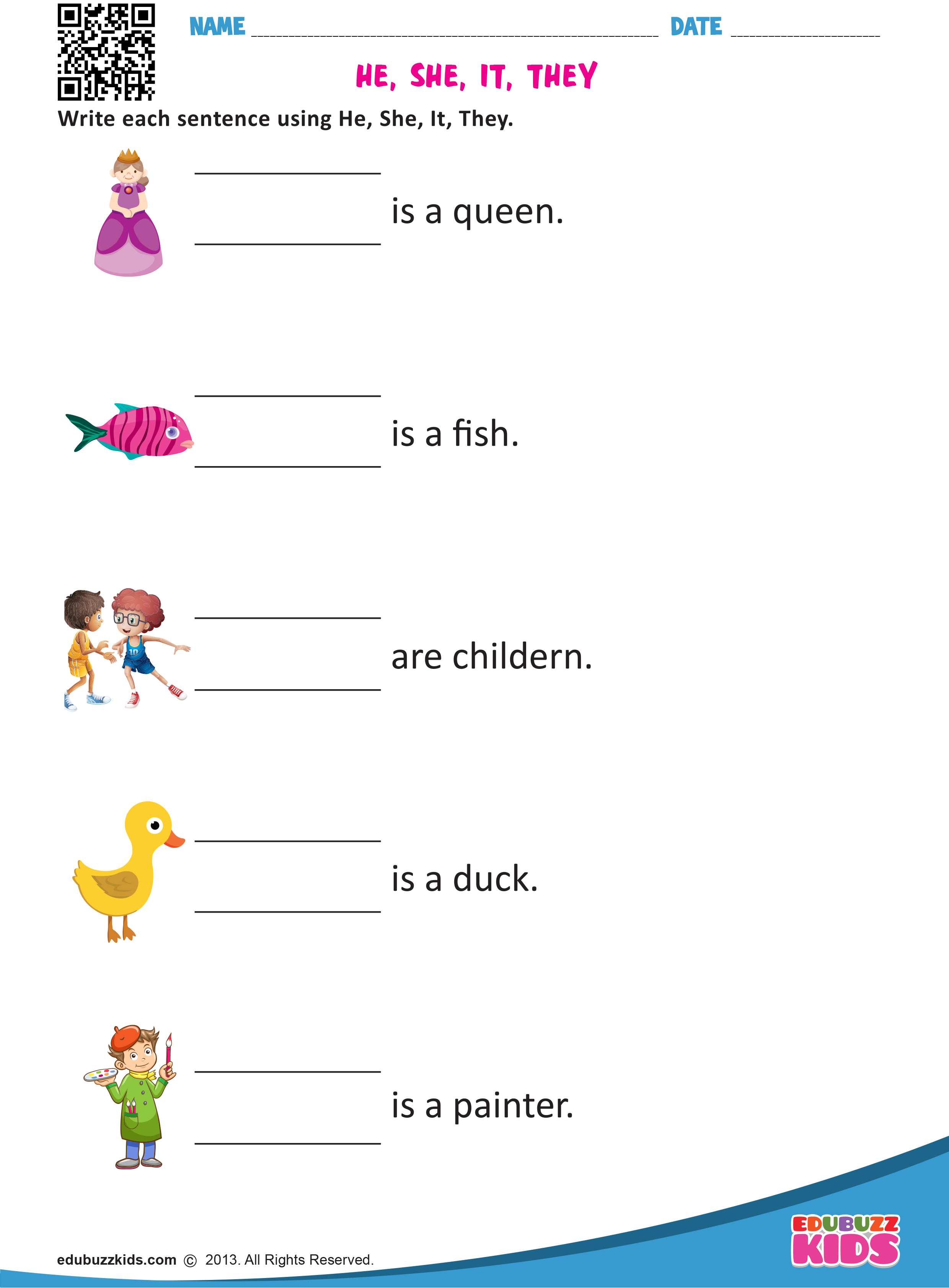 English Pronouns Worksheets For Kindergarten With Printable Kids Will