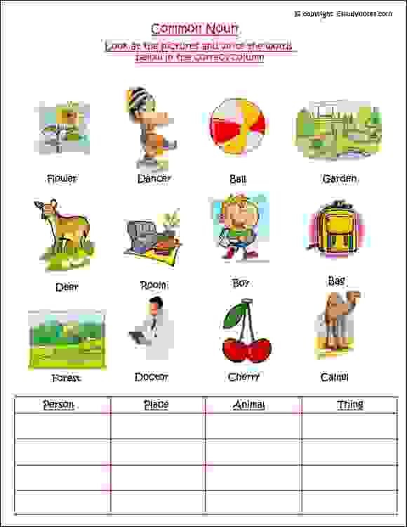 English Worksheet For Grade 1 Kids To Practice Common Noun Nouns 