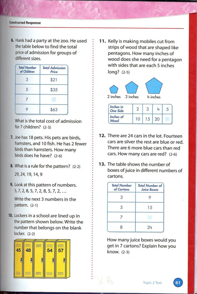 Envision Math Grade 4 Topic 2 Test Page 2 Envision Math Kindergarten 