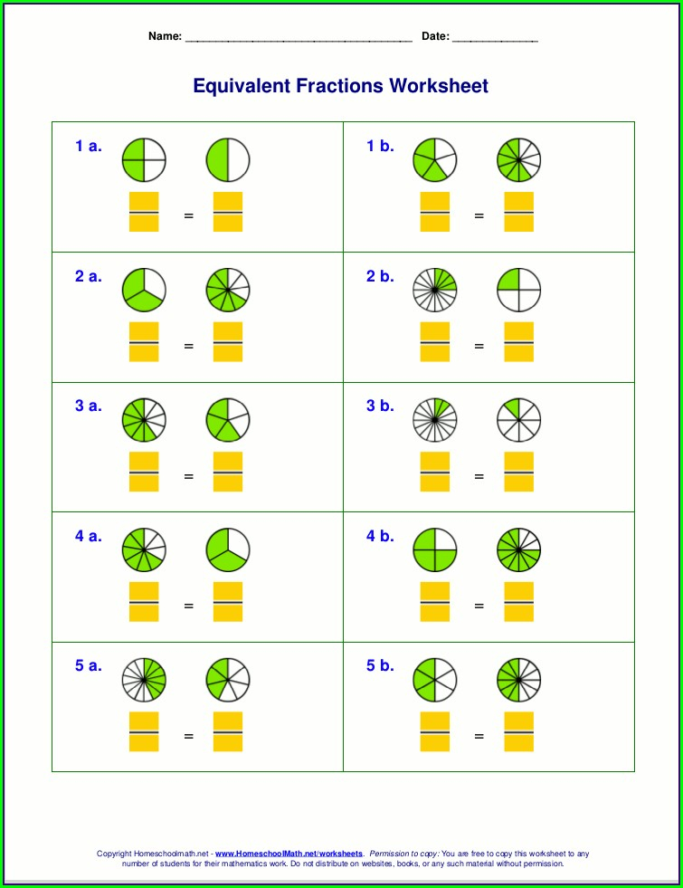 Equivalent Fractions 4th Grade Worksheets