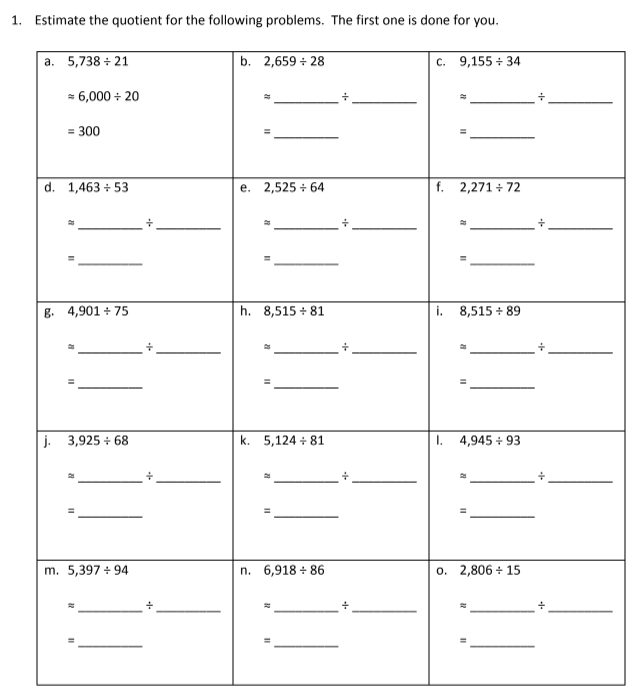 Estimating Quotients 4th Grade Math Worksheet Greatschools Estimating 