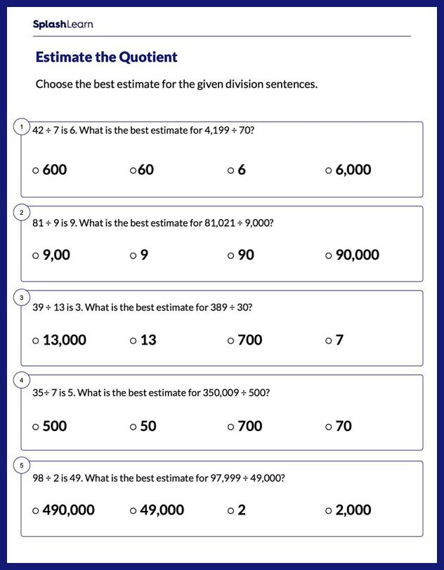 Estimating Quotients 4th Grade Math Worksheet Greatschools Free 