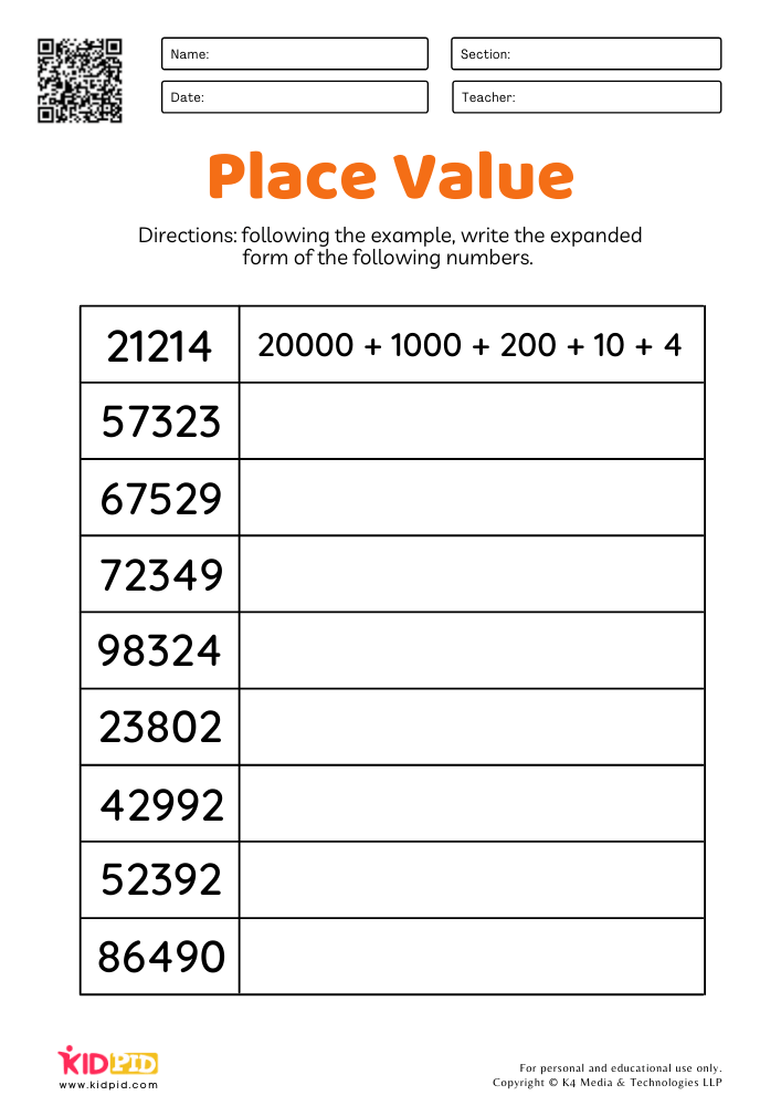 Expanded Form Worksheets 4th Grade