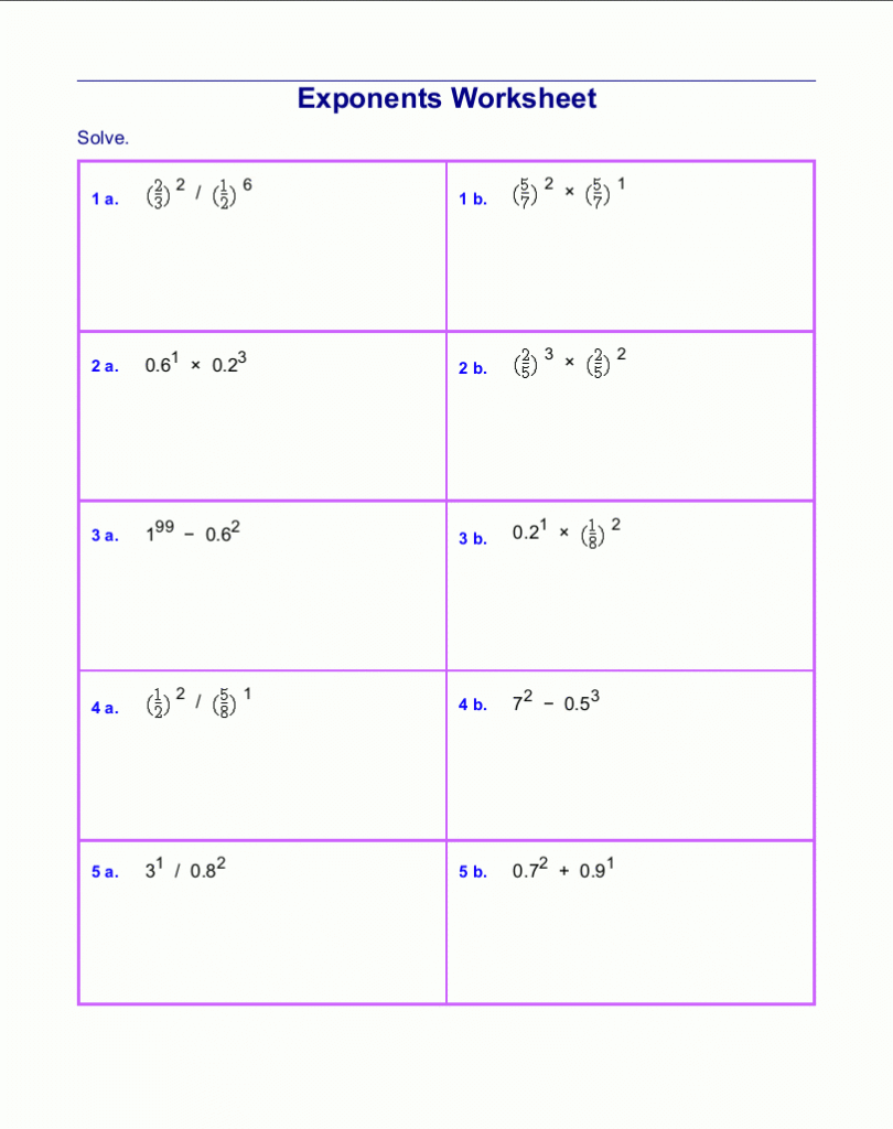 Exponent Worksheets 5th Grade