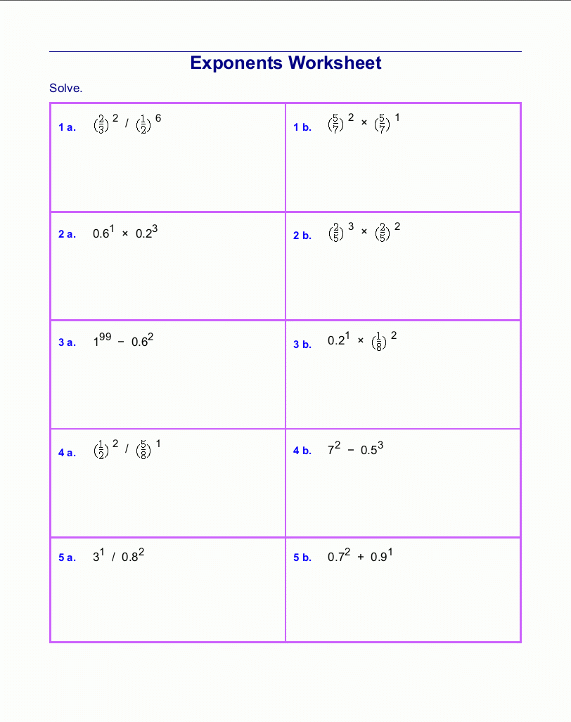 Exponent Worksheets 5th Grade