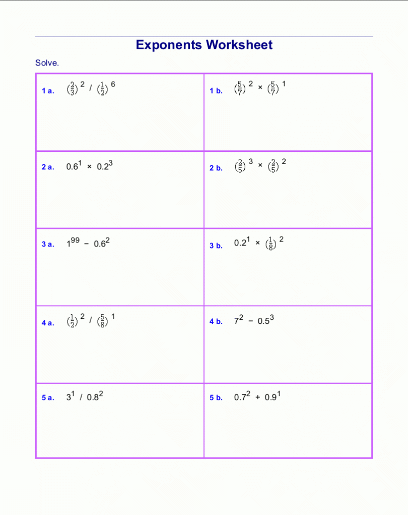 Exponents Worksheets Grade 6