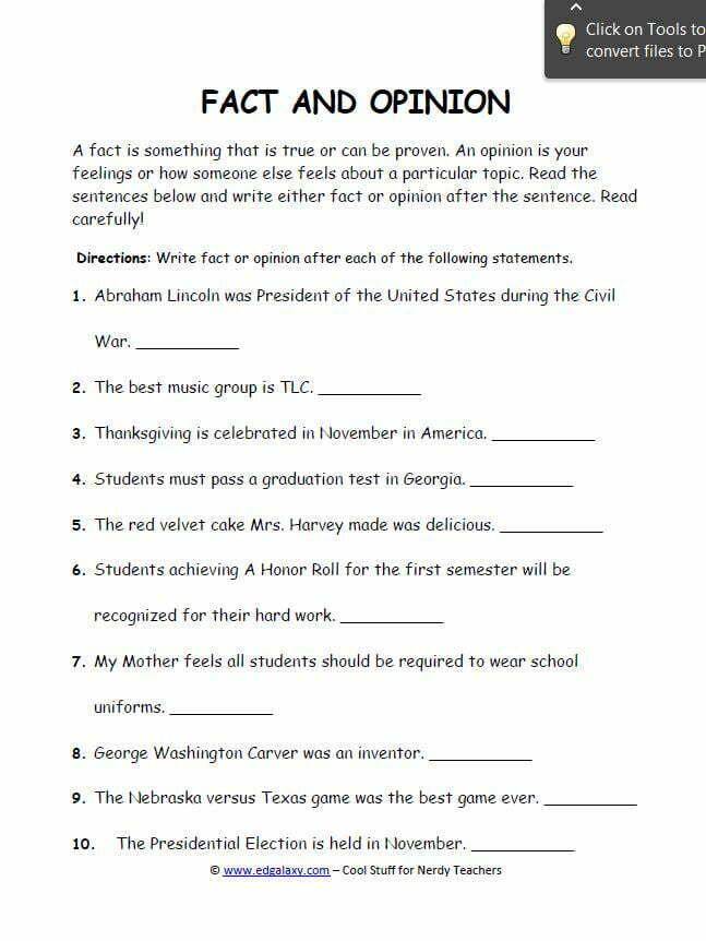 Fact Or Opinion Examples Worksheets WorksheetsCity