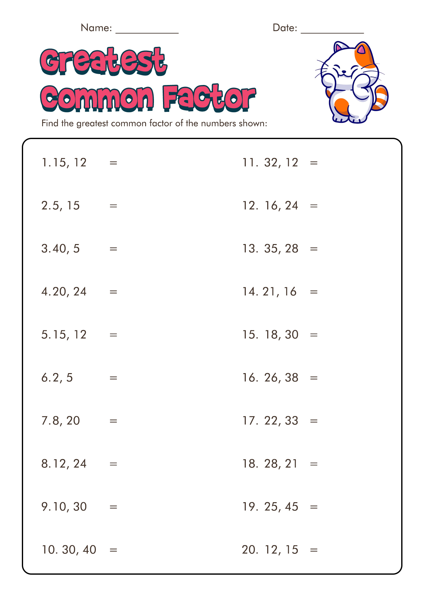 Factor Worksheets