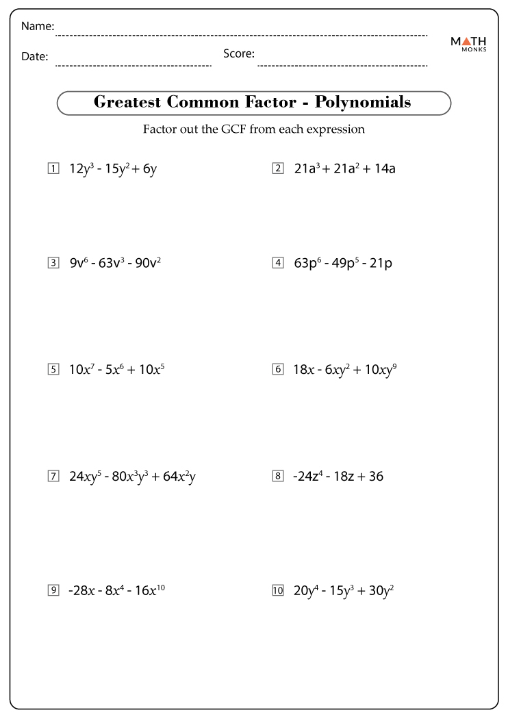 Factoring Polynomials Worksheets With Answer Key