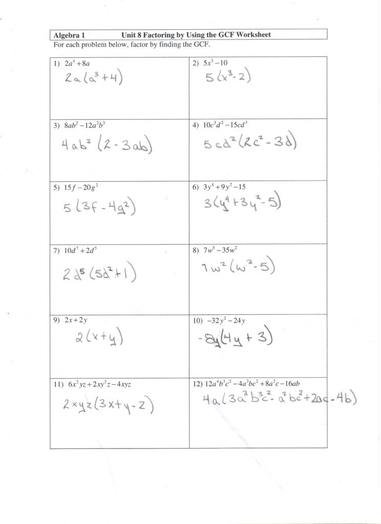 Factoring Practice Worksheet Answers