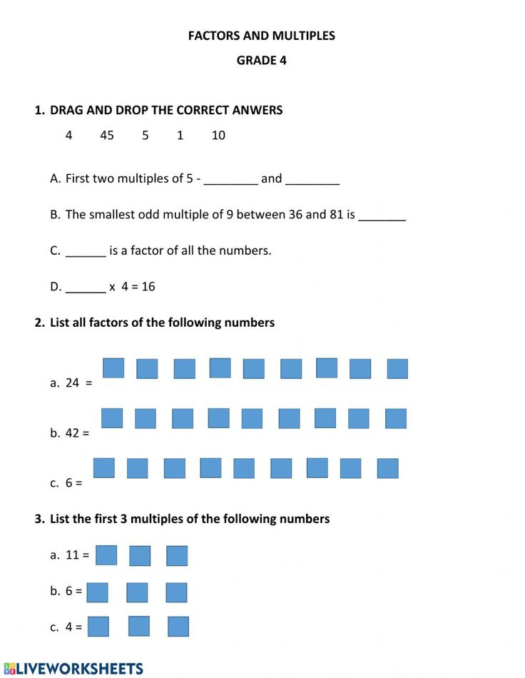 Factors And Multiples Interactive Worksheet Factors And Multiples 