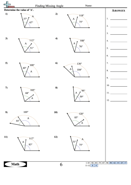 Find Missing Angles Worksheet