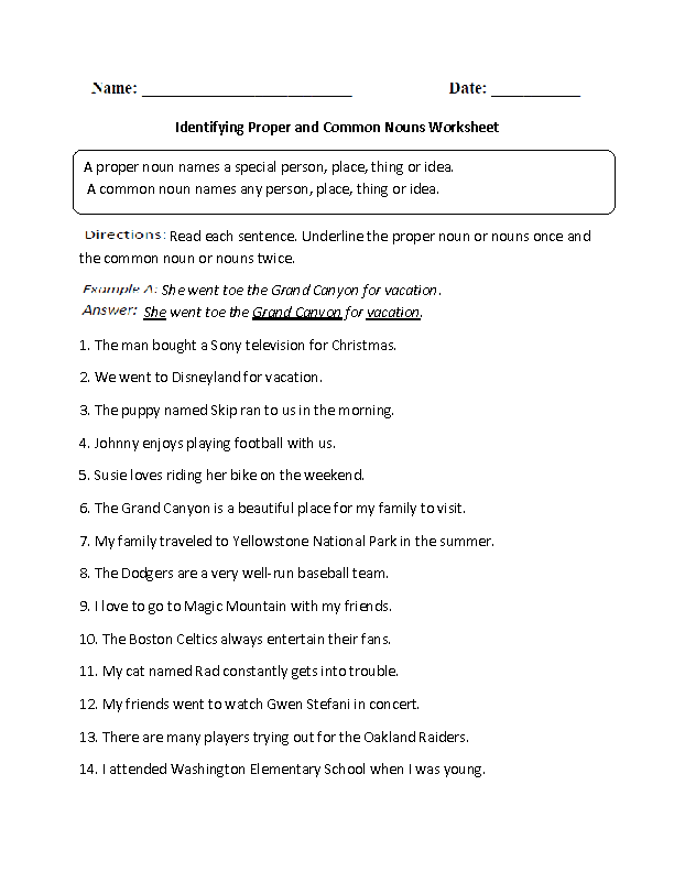 Find The Common Nouns Worksheets 99Worksheets