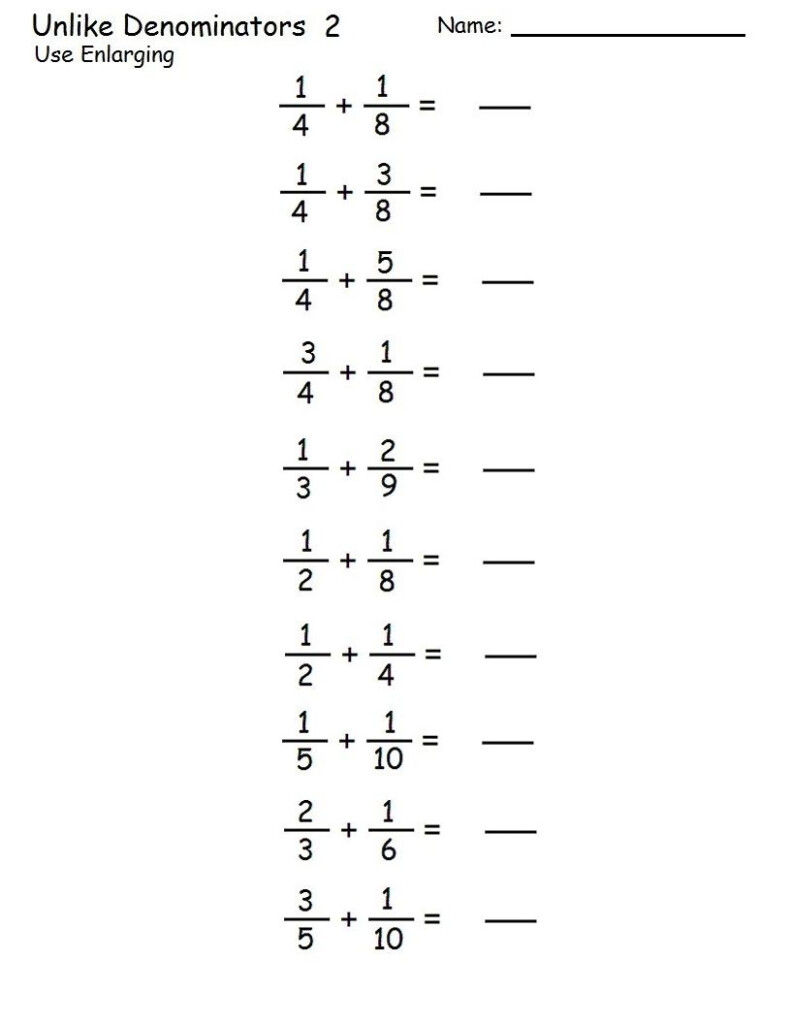 Finding A Common Denominator Worksheet