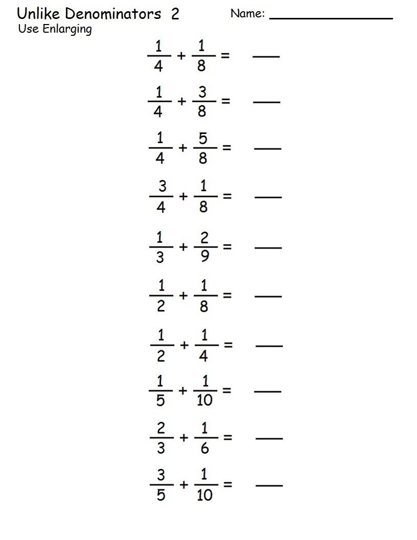 Finding A Common Denominator Worksheet