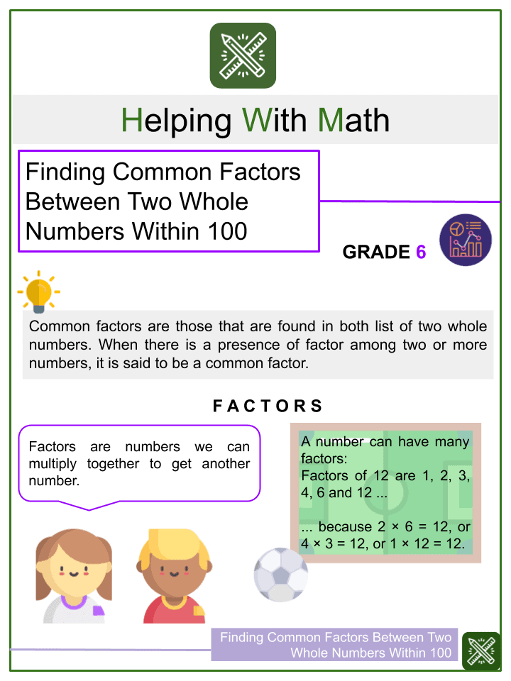 Finding Common Factors Between Two Whole Numbers Within 100