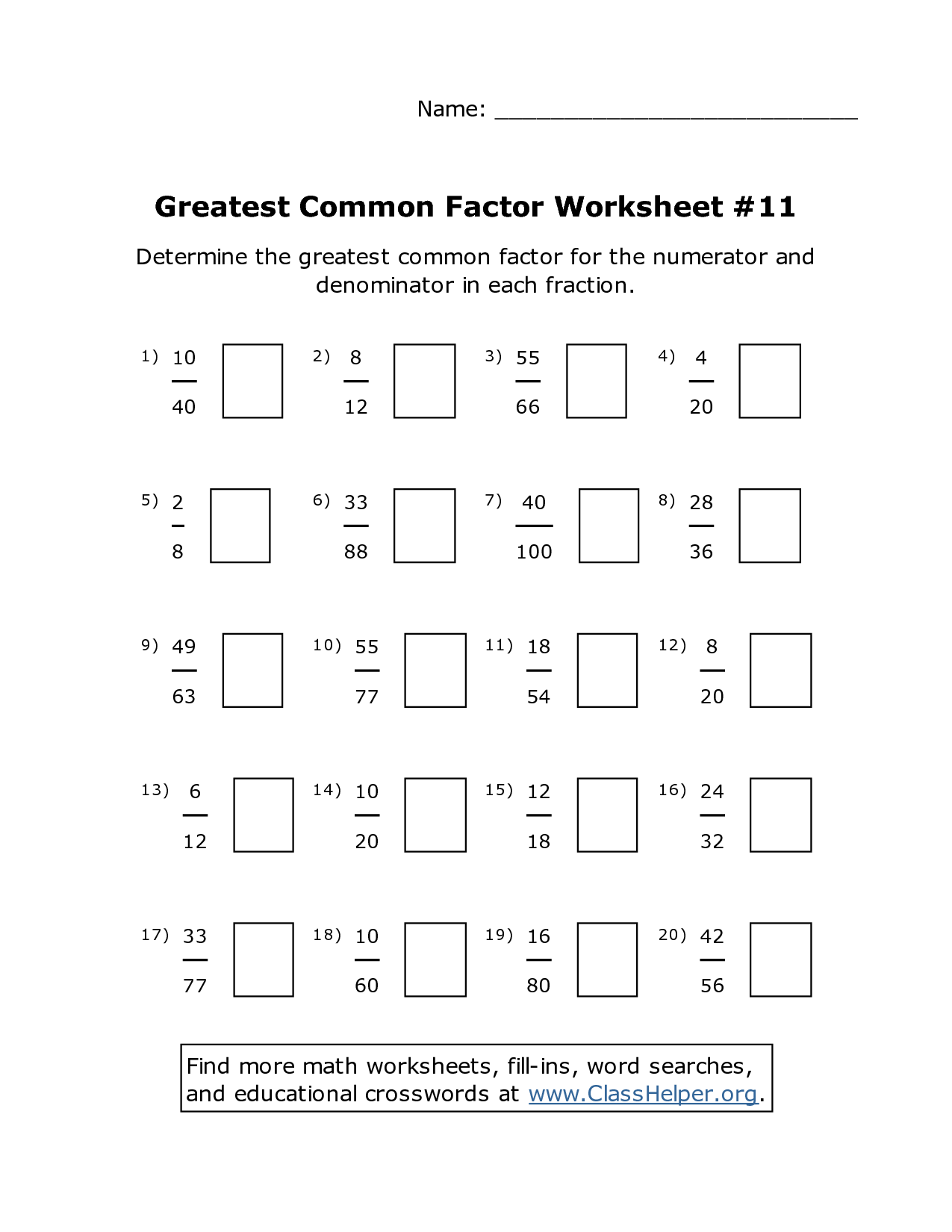 Finding Common Factors Worksheet Ks2 CommonWorksheets