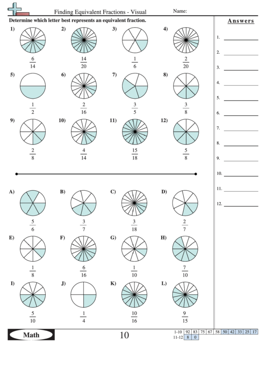 Finding Equivalent Fractions Visual Worksheet With Answer Key Printable 