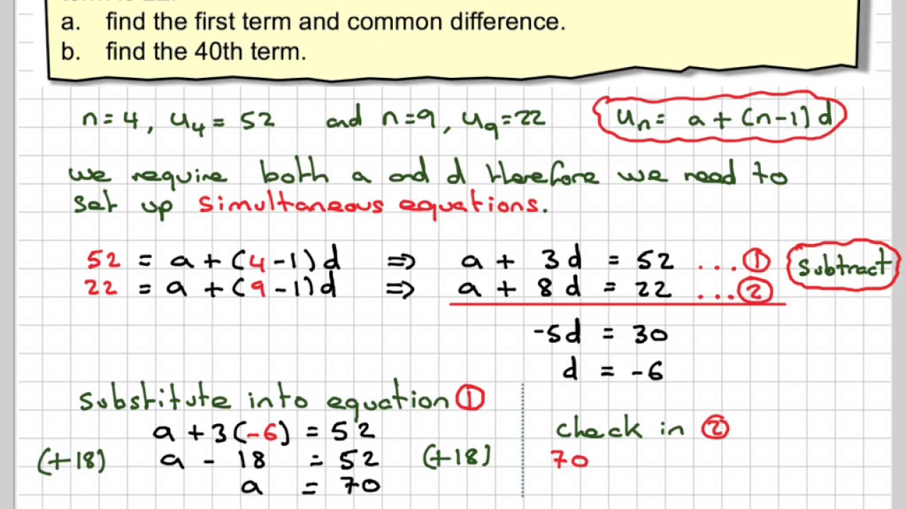 Finding The First Term And Common Difference Of An Arithmetic Sequence