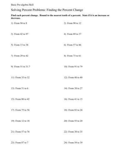 Finding The Percent Change Worksheet