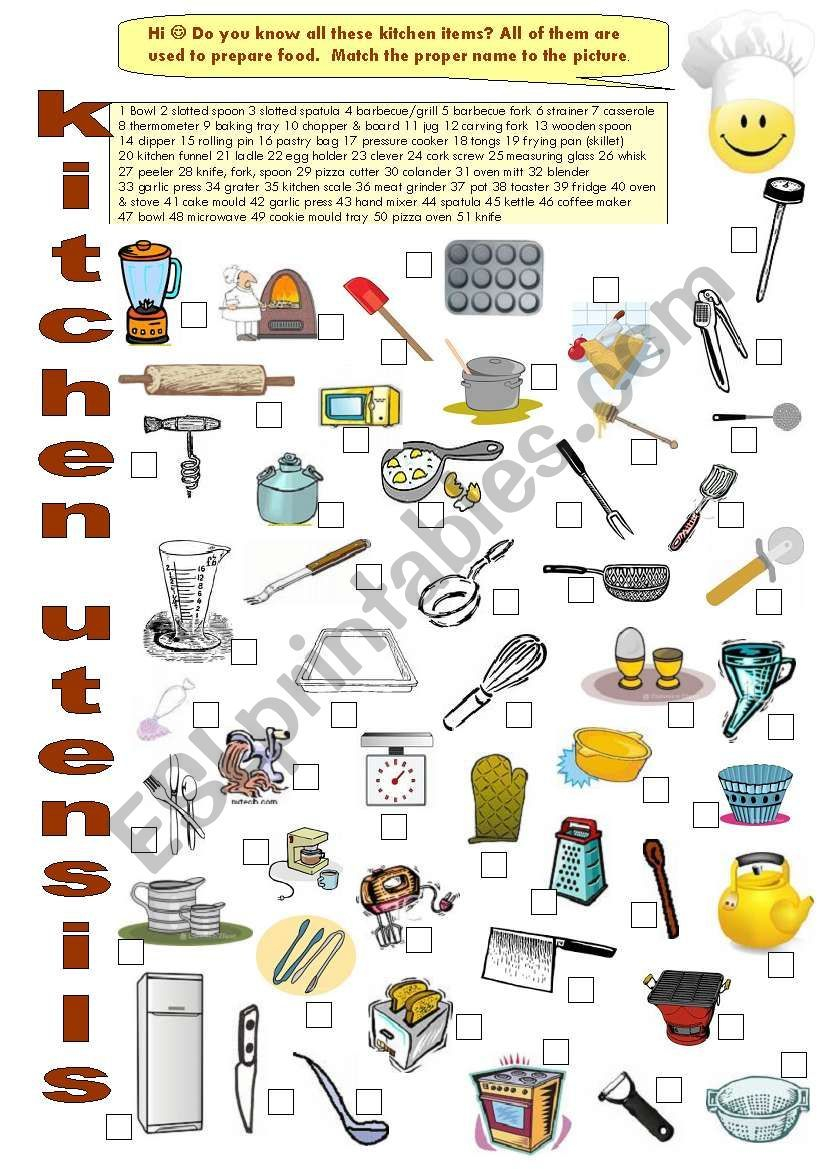 FOOD 9 Kitchen Utensils ESL Worksheet By LuciaRaposo Kitchen 