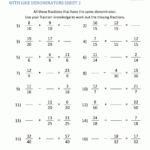 Fraction Addition And Subtraction Worksheets