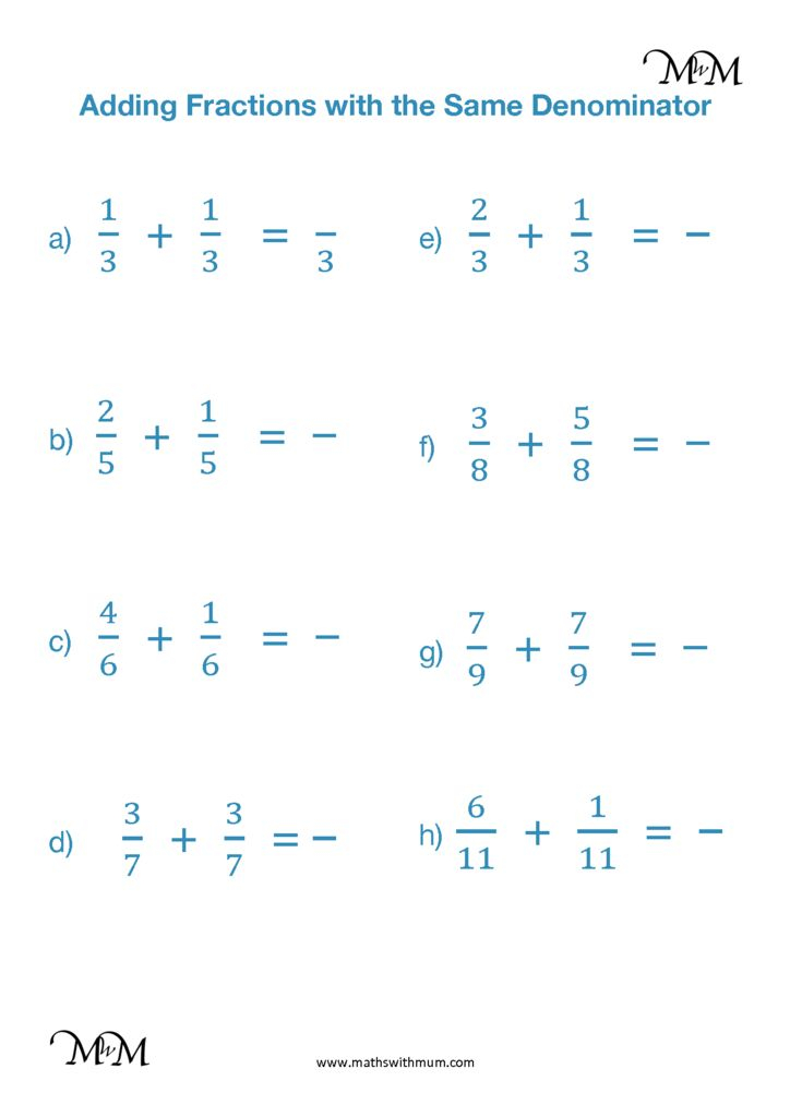 Fractions With Unlike Denominators Worksheets