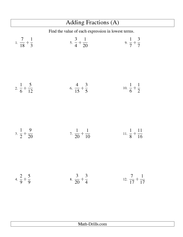 Fractions Worksheet Adding Fractions With Easy to Find Common 