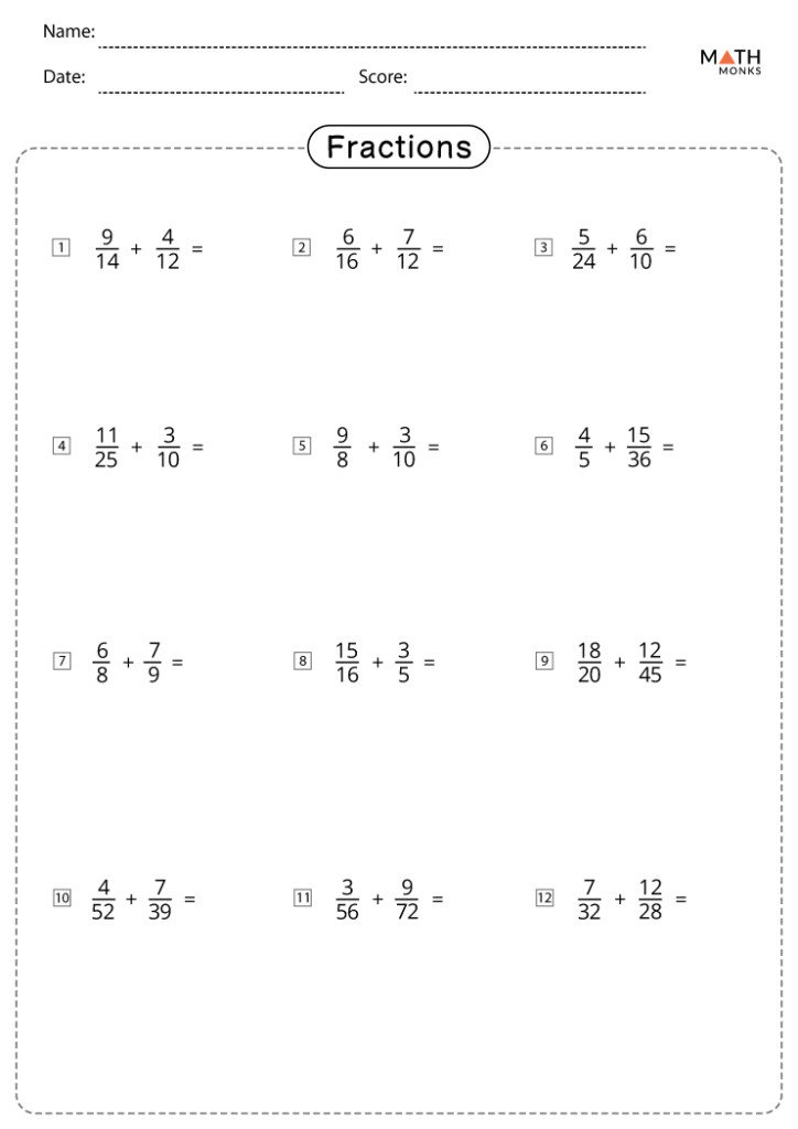 Fractions Worksheets Grade 7 Math Monks