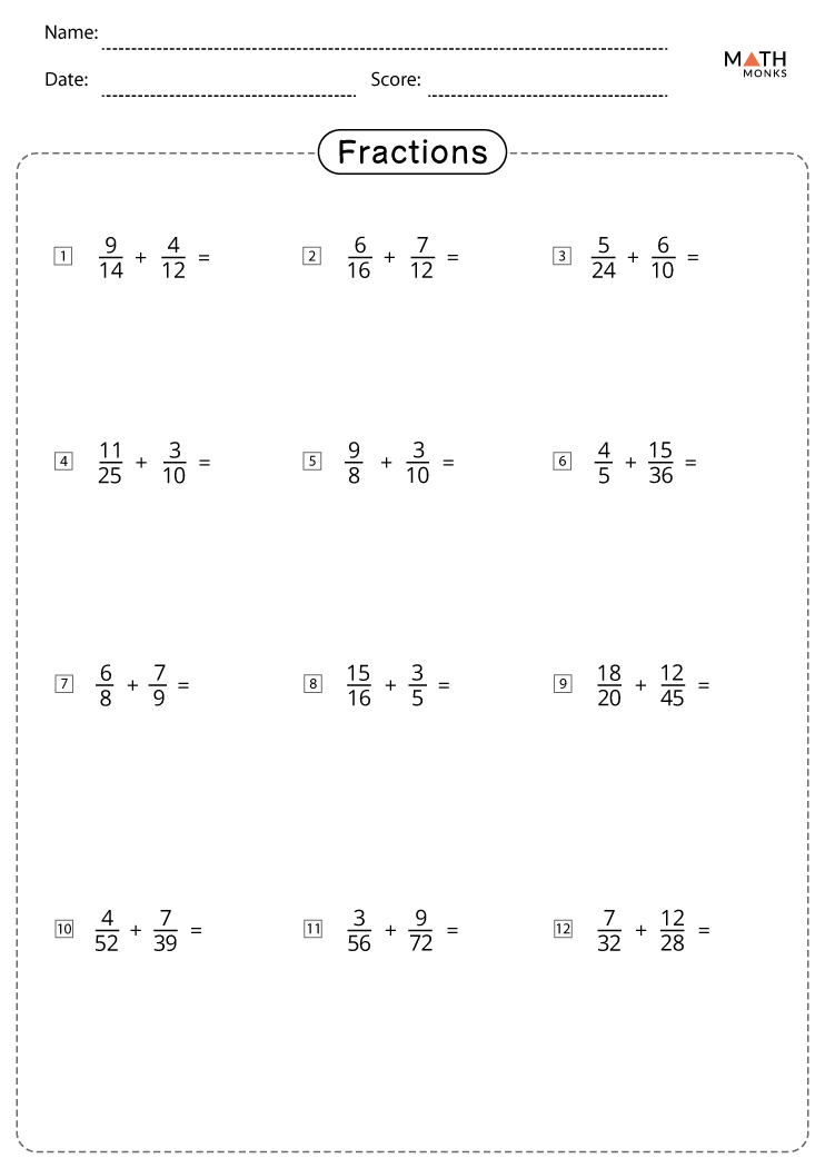 Fractions Worksheets Grade 7 Math Monks