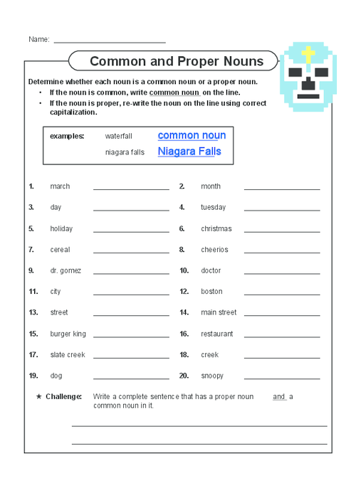Free Printable Common And Proper Noun Worksheets Common And Proper 