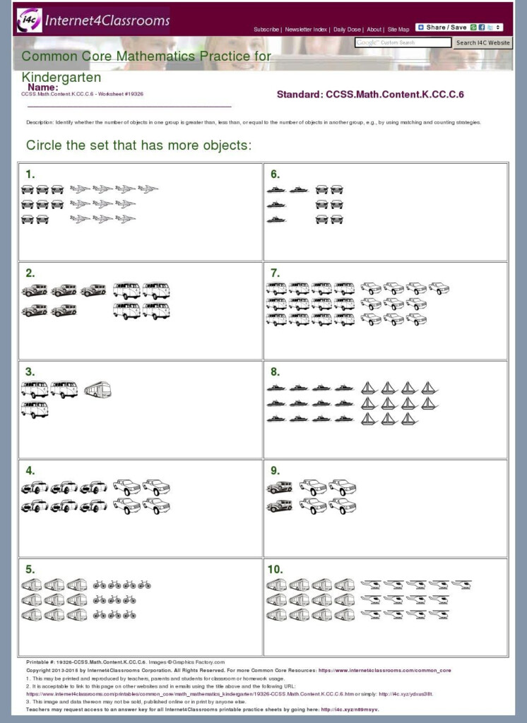 Free Printable Common Core Math Worksheets For Kindergarten Printable 