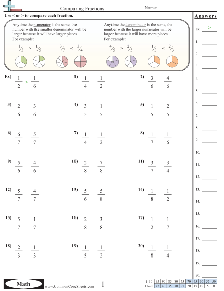 Free Printable Math Worksheets 2nd Grade Fractions Math Comparing 