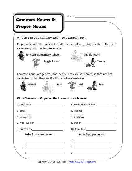 Free Printable Proper Noun Worksheets