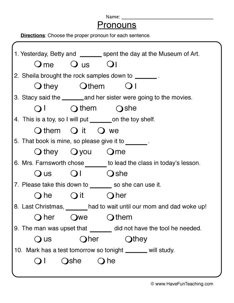 Free Pronoun Worksheets In 2020 With Images Pronoun Worksheets 
